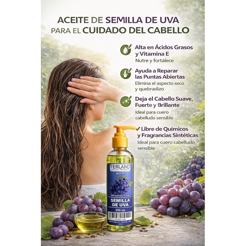 ACEITE DE SEMILLA DE UVA 100% PURO. 250 ml