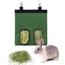 Rabbit Hay Bag Guinea Pig Feeding Station Feeder Small Animals Hay Bag Feeding Bag for Rabbit Chinchilla Hamster Small Animals (2 Windows, Green)