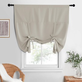NICETOWN Blackout Tie Up Curtain Energy Efficient Window Shades Adjustable Height Rod Pocket Panel for Living Room, Short Blackout Valances for Kitchen (Natural, 52W x 63L, Set of 1)