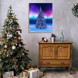 GUN SUPPLIES OUTLET LLC Merry Christmas Canvas Wall Art Prints Christmas Tree Picture Home Decor for Bedroom Living Room Xmas Party Decor Family Keepsake 16x20in