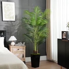 Keeplush 6ft Artificial Palm Tree with Black Planter – Tall Fake Tropical Areca Palm Tree in Pot with Real Bark Design for Home, Office, Living Room, Bedroom, Farmhouse, and Modern Decor