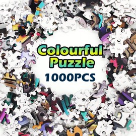 GuTiQuanjj Graffiti Music Puzzle—1000 Pieces Creative Geometric Round Colourful Puzzle Puzzles for Adult&Kids Challenging Colorful Round Jigsaw Puzzle Jigsaw Puzzle Gift