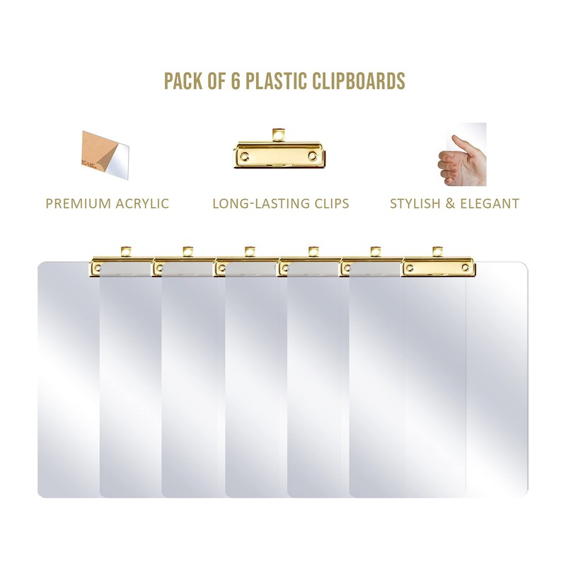 PERFORMORE 6 Pack of Plastic Clipboards, 12” x 9” Clear