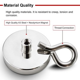 DIYMAG Super Strong Neodymium Fishing Magnets, 500 lbs(227 KG) Pulling Force Rare Earth Magnet with Countersunk Hole Eyebolt for Retrieving in River and Magnetic Fishing,Diameter 2.36 inch(60 mm)