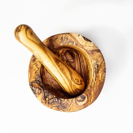 DYARI Wooden Mortar and Pestle – 100% Natural Olive Wood Herb Crusher – Premium Eco-Friendly Tunisian Mortar and Pestle Set – Rustic Spice Grinders & Farmhouse Decor – 12x9cm