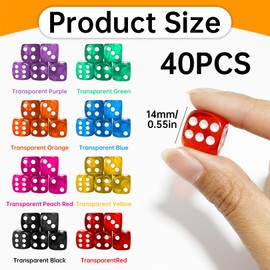 xianshi Dice Set 40 Pieces Colorful Acrylic Multicolor Hexahedron Game Dice Casino Dice Trickle Yathzee Farkle, 14mm 3+