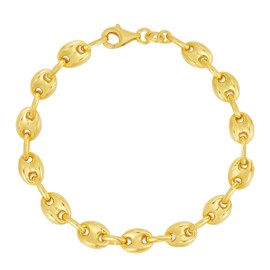 Savlano 925 Sterling Silver Puffed Mariner Link Chain Bracelet-18K Gold Plated Hollow Anchor Chain Bracelet for Women Comes with Gift Box- Made in Italy (8.5mm, 8)