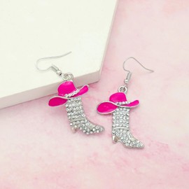 Rhinestone Western Boots Earrings for Women Cowgirl Cowboy Hat Earrings Country Concert Outfits Western Jewelry Accessories Jewelry for Women Earrings (Rose Red)