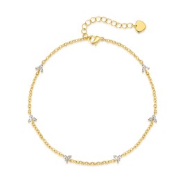 VSNPO 14K Gold Anklets for Women Gold Ankle Bracelets for Womens Clover and Three-Petal Flower Design with Cubic Zirconia Anklet Bracelet for Womens