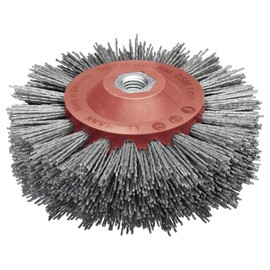 Lessmann Round Brush Punched Grey Diameter 140 mm (18 x 13 Rows, Attachment: M14, Thread Thickness 1.2 mm, Sanding Bristles with Silicon Carbide Grain, Suitable for Woodworking, for Large Surfaces)