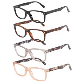 Przene Reading Glasses for Men Women Rectangle Blue Light Blocking Readers Spring Hinges Lightweight Style Pack (Black,demi brown,light brown,grey, 1.5, x)
