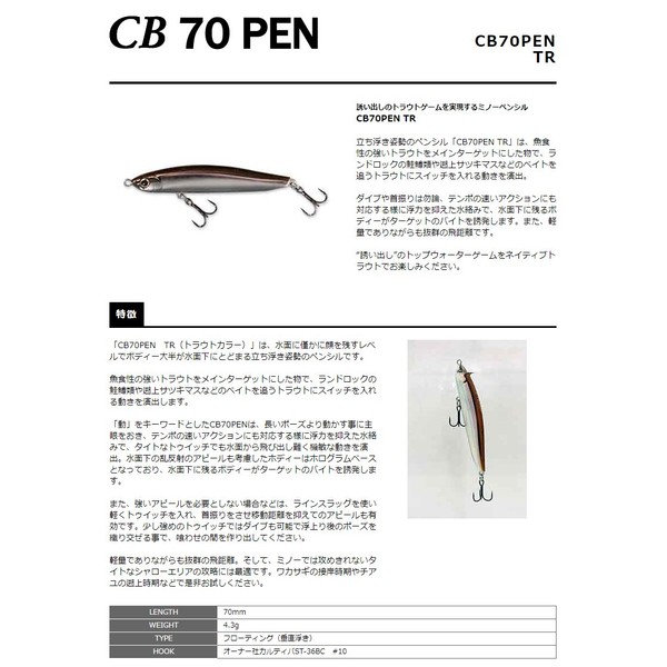 Smith CB70PEN TR Pencil Bait 2.8 inches (70 mm), 0.15