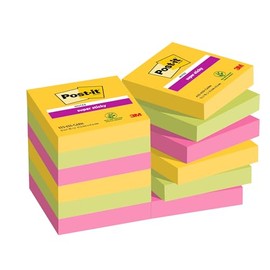 Post-it 7100072724 Notas súper adhesivas, 47,6 mm x 47,6 mm, colección Rio Color, 12 blocs, 90 hojas por bloc