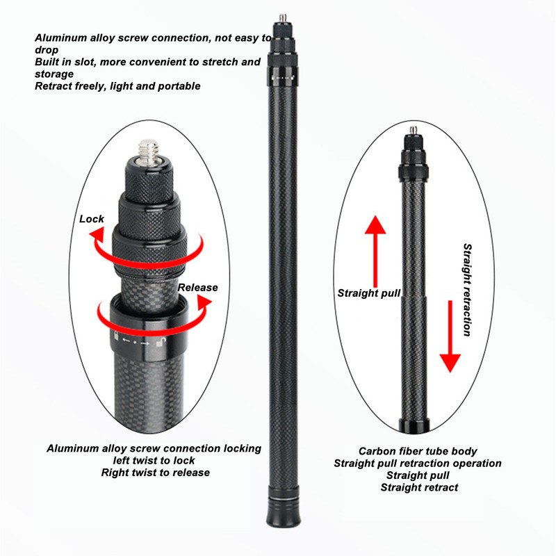 Selfie Stick 59in Extension Action Camera Monopod Pole 6 Sections