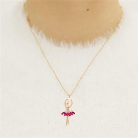 WCRAZYE Ballerina Ballet Necklace for Women Dainty Rhinestone Dance Necklace for Charm Ballet Pendant Jewelry Christmas Gift (Rose Red)