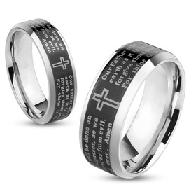 Autiga Men's Ring Prayer Cross Stainless Steel Women's Men's Ring Father Our Black, Titanium