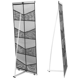 QWORK Portable Mesh Brochure Holder with 8 Pockets, Collapsible Design Standing Brochure Holder, 20" x 14" x 54" Metal Stability Stand