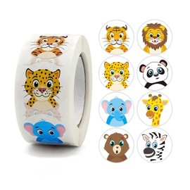 500 unidades/rollo de pegatinas redondas de animales, pegatinas motivacionales para niños, suministros de aula, lindas calcomanías motivacionales redondas de animales, recompensas de clase de