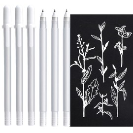 Altaroo 6er Weißer Stift, White Gel Pen 0,8mm Spitze, Weißer Gelstift, Lackstift Weiß, Gelstifte Weiß für Stifte Gästebuch Hochzeit, Schwarzes Papier, Fotoalbum, Zeichnung, Kunstdesign