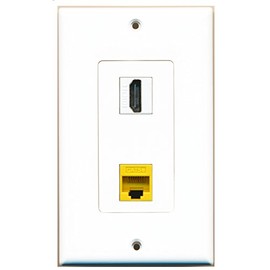 RiteAV 1 Port HDMI 1 Port Cat5e Ethernet Yellow Wall Plate Oversized Jumbo MIDI