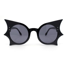 Womens Exaggerated Bat Wing Shape Round Circle Lens Sunglasses All Black