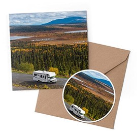 1 x Greeting Card & 10 cm Round Sticker Set - RV Motorhome Forest Alaska USA - Birthday Thank You Friend Lover Fan Mum Dad Kids #53387