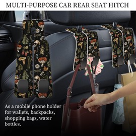 AMVXKO PU Leather Car Seat Hook, Storage Headrest Hanger, Cute Car Backseat Organizer, Car Hooks For Purses and Bags Mushroom Forest