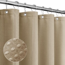 Gibelle Extra Long Shower Curtain 72 x 84, Tall Waffle Weave Textured Fabric Shower Curtain for Bathroom, Water Repellent, Machine Washable, Beige
