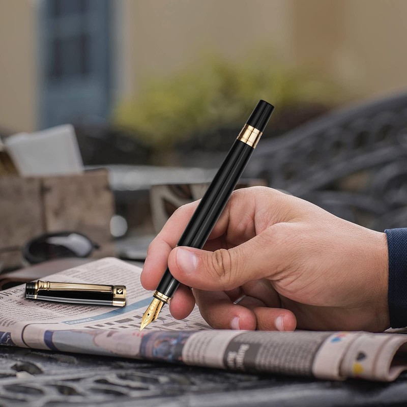 KEYZOR Black Fountain Pen Set, Elegant Fountain Pen with 24