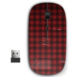 KAWAMOUSE 2.4G Ergonomic Portable USB Wireless Mouse for PC, Laptop, Computer, Notebook with Nano Receiver (Red Lumberjack Gingham Buffalo Plaid)