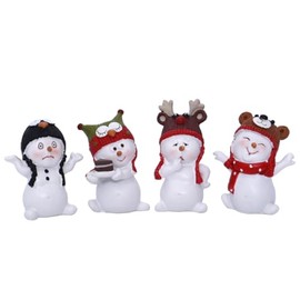 Set of 4 Decorative Figures - Cute Snowmen with Funny Hats Made of Poly 4 Assorted Designs - Christmas Decoration Winter Decoration (White/Colourful) W 4 x D 3 x H 6 cm