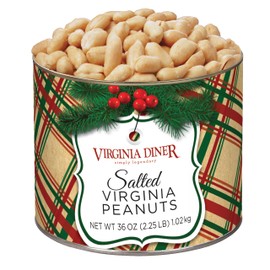 Virginia Diner Holiday Plaid Salted Peanuts - Jumbo Virginia Peanuts Gift Pack Non-GMO, Preservative Free from Virginia Since 1929-36 Oz Can