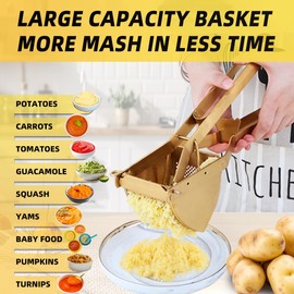 Large Potato Ricer, Heavy Duty Stainless Steel Potato Masher for Commercial and Home Use, Fruit Press Baby Food Masher (Gold)