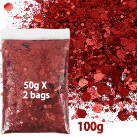 GIUSOBG Glitter for Crafts, 100 g Glitter Face, 0.2 + 1 + 3 mm Ultra Fine Glitter Powder for Nails Face Makeup Card Crafts Nail Art (Dark Red)