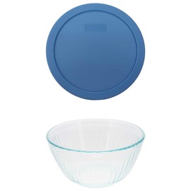 Pyrex (1 7402 6-Cup/1.5L Sculpted Glass Mixing Bowl and (1) 7402-PC Blue Cornflower Lid - Made in USA