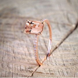LRGKMCWTOB 18K Rose Gold Filled Morganite Ring Engagement Ring for Men and Women, Exquisite Champagne Color Micro-Inlaid Zircon bar Ring Engagement Bridal Women Jewelry Set Size 6-10 (US 9)