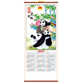 Chinese New Year Panda Calendar Scroll 2025 Year of Snake Wall Calendar Chinese Lunar Calendar Zodiac Animals Monthly Calendar Hanging Calendar Home Decor for Daily Weekly Planner Scheduler Home I