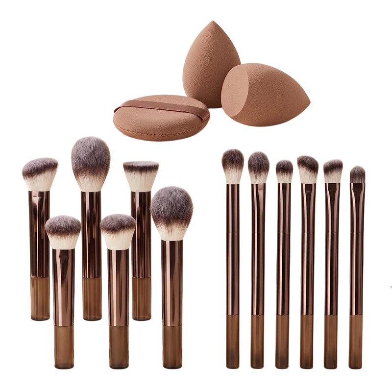 Brochas de Maquillaje Profesional 15 Set,Maquillaje con Esponja Multifuncional,Aluminio con