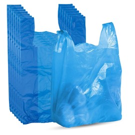 Heavy-Duty Blue Plastic Vest Carrier Bags with Handles (350 Pack), Tear-Resistant and Leak-Proof 11 x 6 x 21 Inch Multi-Purpose Bags for Groceries, Shopping, Takeaways, and Storage
