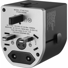 INSIGNIA Platinum - All-in-One Travel Adapter with 2 USB Ports 100-240V Black