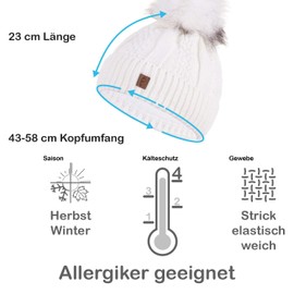 Faera Winter Hat Women's Warm Lined Faux Fur Bobble Hat Cable Knitting Pattern Fleece Lining Bobble Winter Autumn Knitted Hat Beanie Girls 61, White