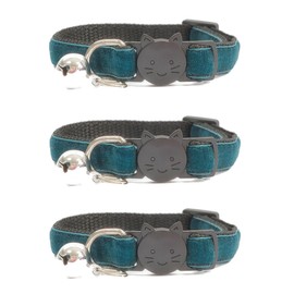 Velvet Cat Collars with Bell. Safe Breakaway Quick Release Buckle. Available in Cat & Kitten Size (Pack of 3) (Kitten Collar (15cm - 23cm), Emerald Green Velvet (Pack of 3))