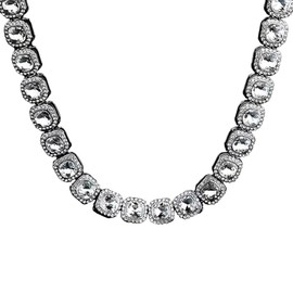 BOLFFU Iced Out 12 mm Square Diamond Tennis Chain with Cuban Links, Micro Pavé Necklace with Cubic Zirconia Rhinestones for Men and Women (76 cm), Alloy + Cubic Zirconia Crystal, Agate
