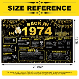 50th Birthday Black Gold Party Decoration,50 Years Birthday Backdrop Party Decorations Canada Back in 1974 Banner CA Vintage Backdrop Background Poster Supplies 50th Class Reunion Decor for Men Women