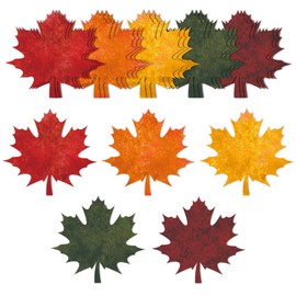 JarThenaAMCS 50Pcs Fall Maple Leaves Cutouts 5 Solid Colors Cardboard Cut-Outs Autumn Maple Leaf Paper Cutouts with 100Pcs Glue Points Bulletin Board Decor for School Classroom Home Party Supplies