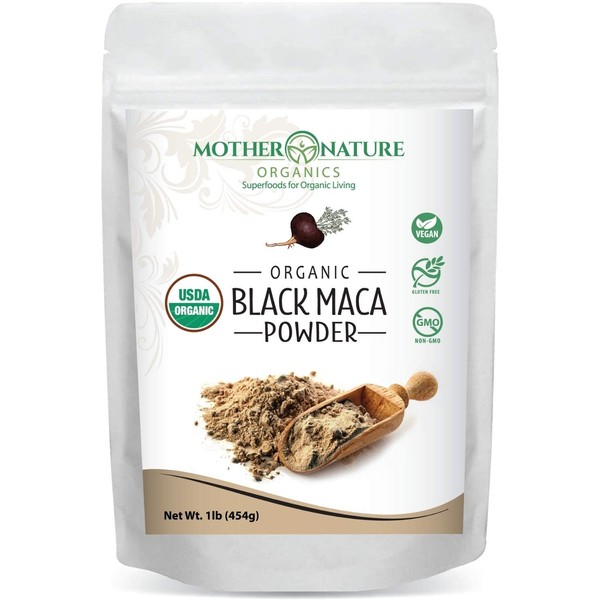 Organic Black Maca Powder 1 lb - Gelatinized for Enhanced Absorption- Fresh Harvest from Peru - Non-GMO - Vegan - Gluten-Free, by Mother Nature Organics