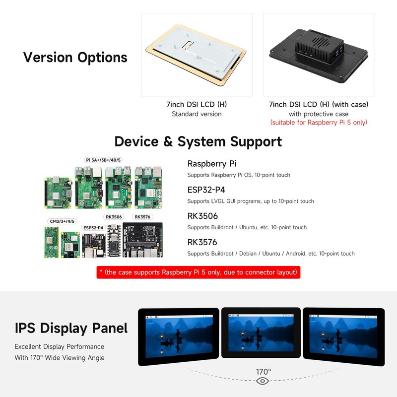 Waveshare 7inch DSI Capacitive Touch Display, 1280×720 Pixels, IPS Panel,