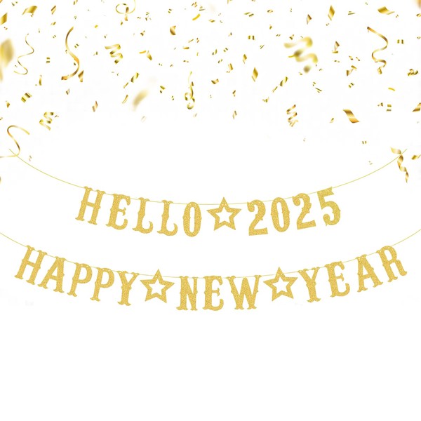 Happy New Year Banner,Happy New Year Hello 2025 Bunting Decorations,2025