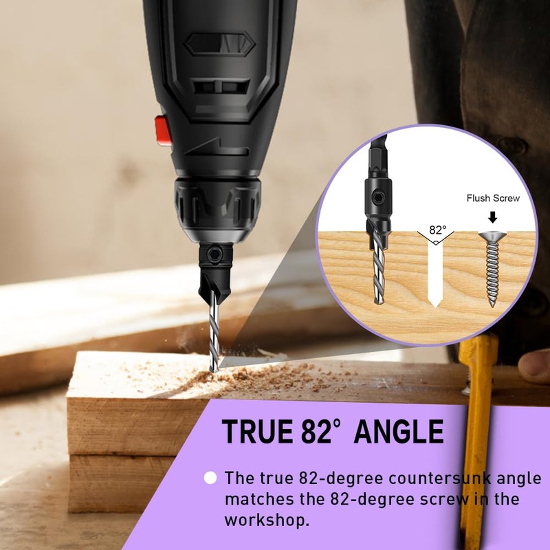 Countersink Drill Bit Set, 5 Piece Woodworking Chamfered Set with