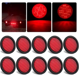 Konrali 10Pcs 4" Inch Round Red LED Trailer Tail Light 40LED, 4 Inch Round Led Stop Turn Tail Lights Brake Trailer Lights Sealed for RV Trucks, Rubber Grommets and 3-Prong Wire Pigtails Included